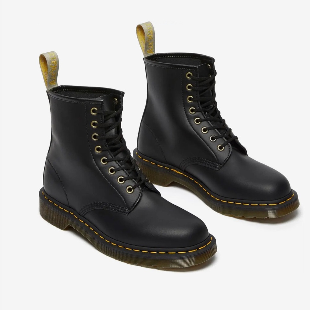 Dr. Marten vegan leather eight eye boots.